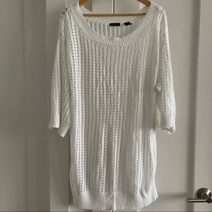 White silky loose knit mesh oversized top